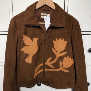 Brown suede jacket with tan detailing